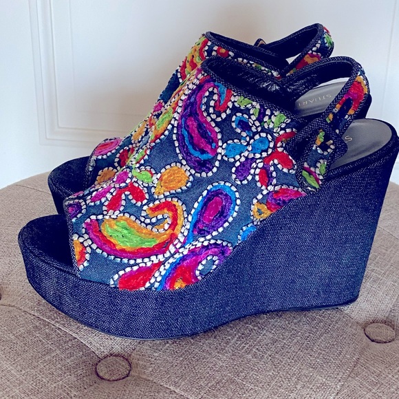 Never worn denim wedges by Stuart Weitzman